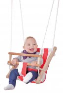 JOHN medinės sūpynės kūdikiams su minkšta sėdyne raudonos/baltos sp., 45009